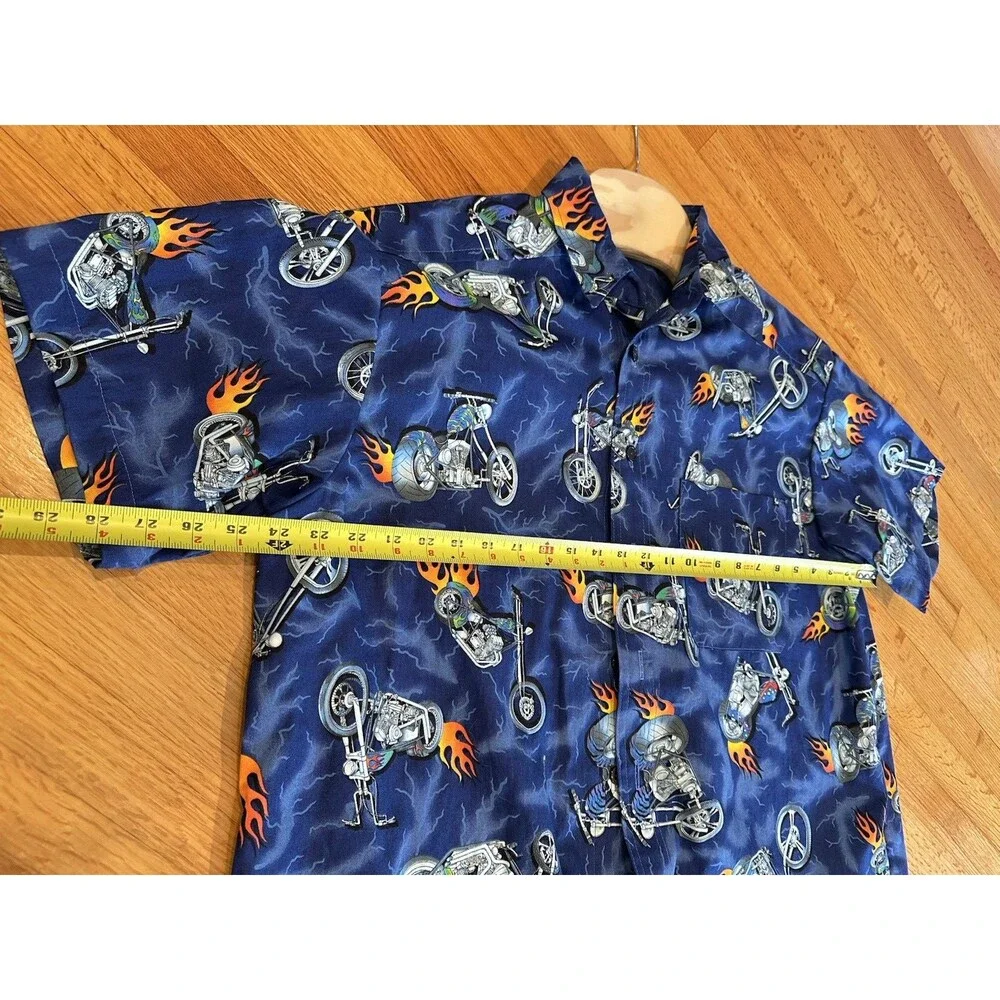Biker‎ Motorcycle in fire print all over Pattern HiP Hop  Bbq  Motto fire Mens - Picture 6 of 9